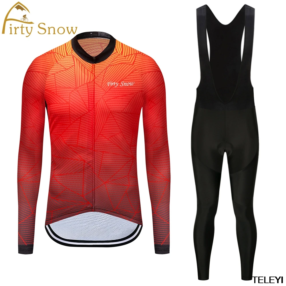 

firty snow Men's Cycling Jersey sets long Sleeve Outdoor Sports black Bicycle Cycle Clothing Quick Dry Riding Clothes black set