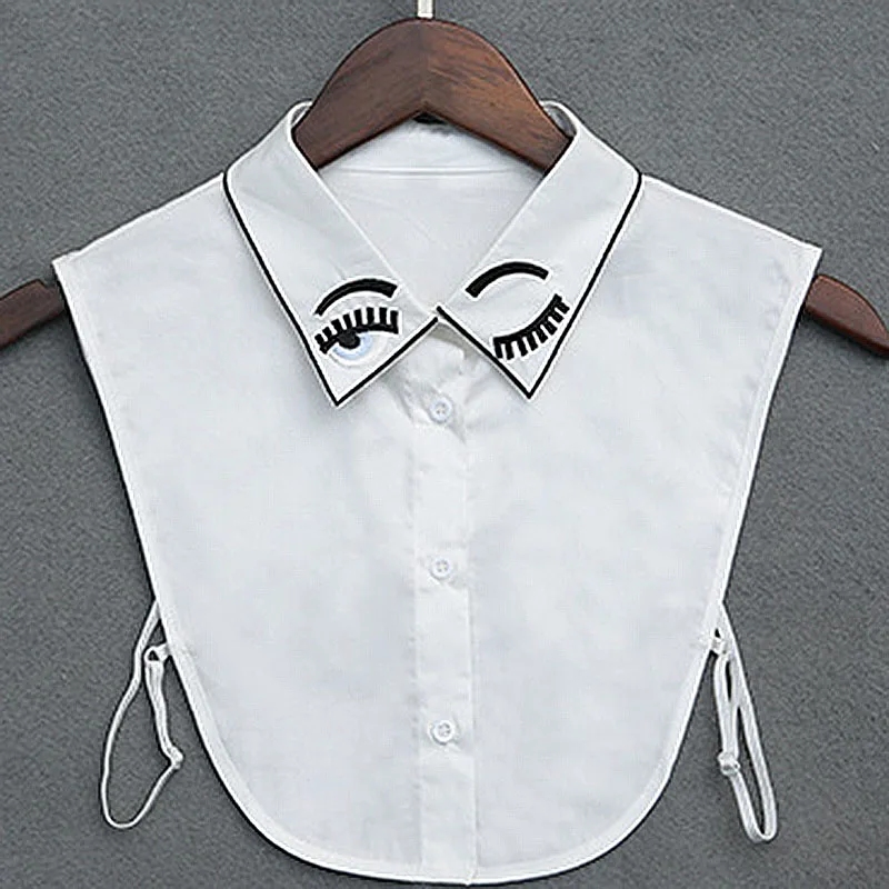 

Women cute embroidery collar white cotton shirts detachable collars