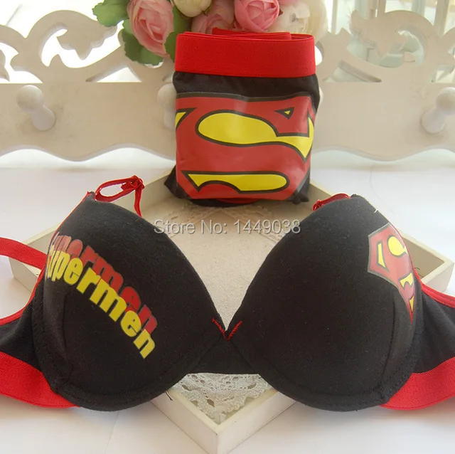 Hot sale Superman bra super man 100 cotton push up bra underwear sets