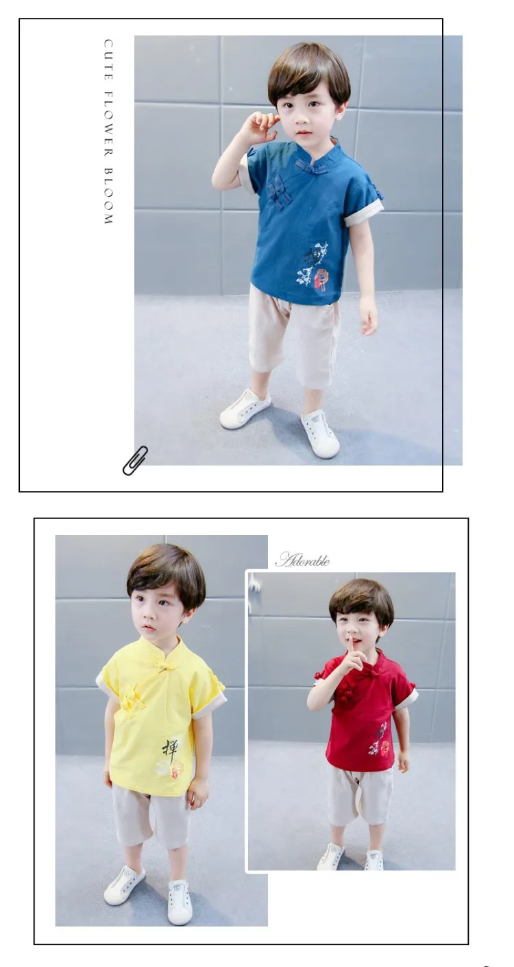 От 2 до 11 лет летний комплект для мальчиков в китайском стиле из хлопка и льна костюм из двух предметов Новое поступление, летняя детская одежда высокого качества