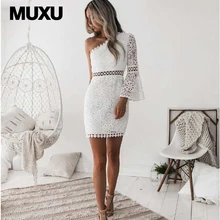 

MUXU sexy white lace dress vestidos women clothing mini patchwork short dress bodycon dress pencil clothes women sukienka mesh