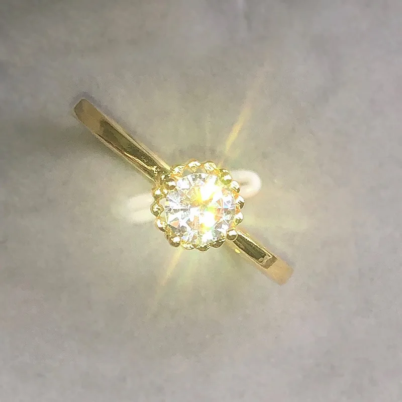 

925 sterling silver Fashion simple gold single diamond couple ring factory wholesale 14k gold jewelry diamond rings for women