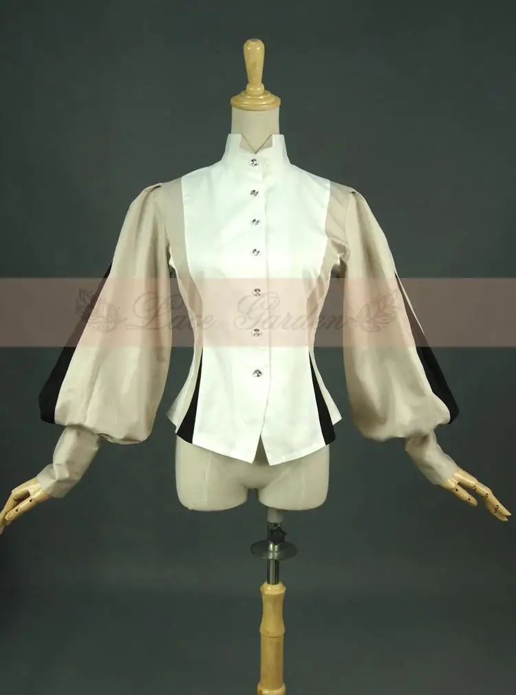 Стильная викторианская винтажная блузка женская с длинным рукавом-фонариком цвет блокируется стоячим воротником Топ от кружева сад