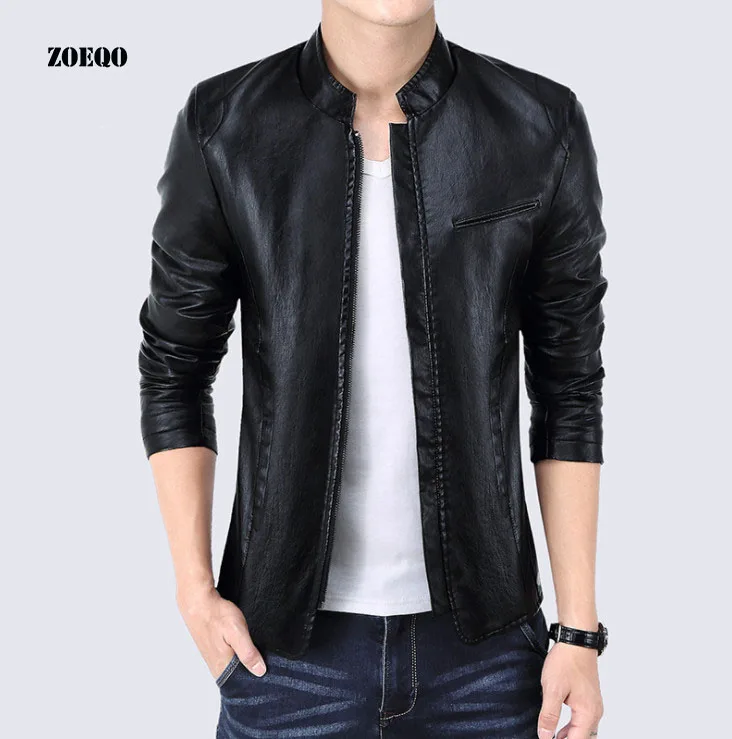 

ZOEQO New fashion Men's Jackets PU Leather Jacket Punk Red Leather Jackets Zipper Mens Leather Jackets and Coats Jaqueta De