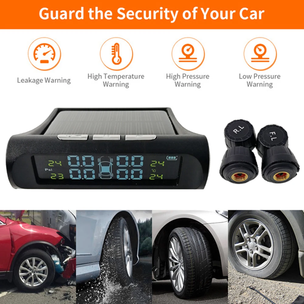 Солнечный мощность USB TPMS автомобильных шин давление мониторинга системы ЖК