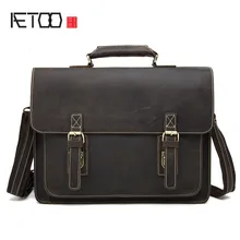 AETOO Новая мужская сумка crazy horse кожаная сумка ретро первый слой кожаный мужской 14 дюймов деловой портфель