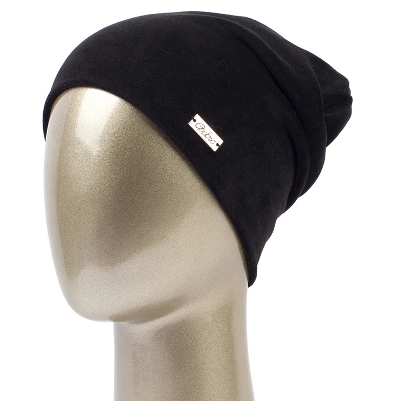 Geebro, Женская велюровая шапка, весенняя, повседневная, полиэфирная, Вязанная, одноцветная, Skullies Beanies, шапки для женщин, Балаклава, шапка - Цвет: Black