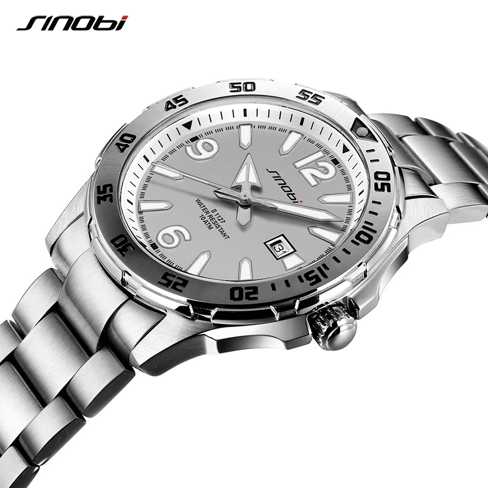 

New Arrive SINOBI Diving Watch Mens Wristwatch Waterproof Top Luxury Full Stainless Steel Watch men Luminous Geneva Quartz Clock
