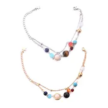 Браслет на лодыжке ножной браслет с цепочкой ювелирные изделия Роскошные модные солнечные системы бусины красочные камень украшение браслет двухслойные Подарки для женщин