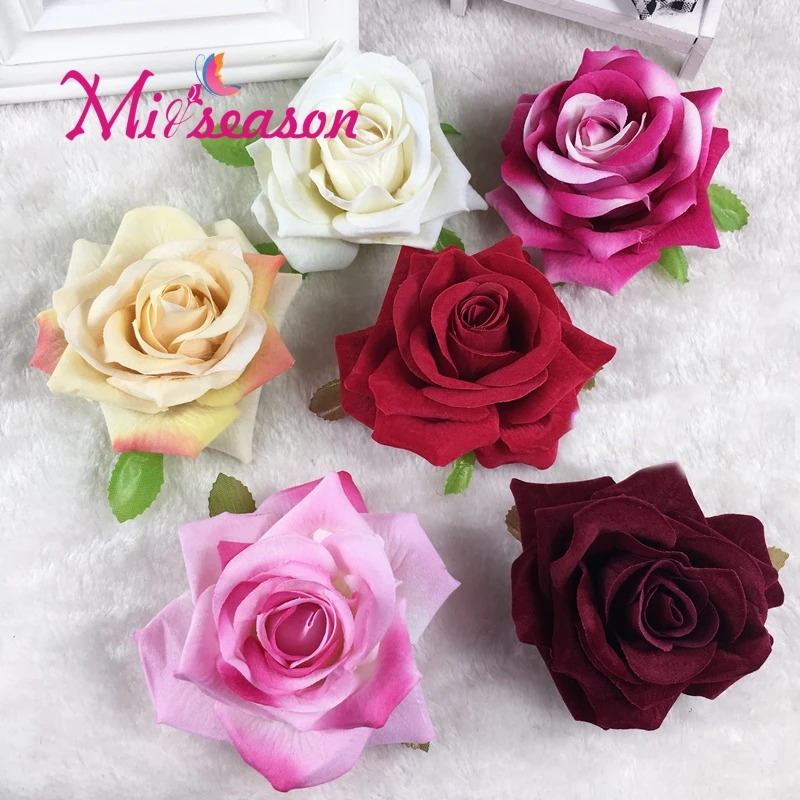 Artificial Rose Flower Heads Colorfull Curved Flannel Silk Flower Heads Fake Flower Home Wedding