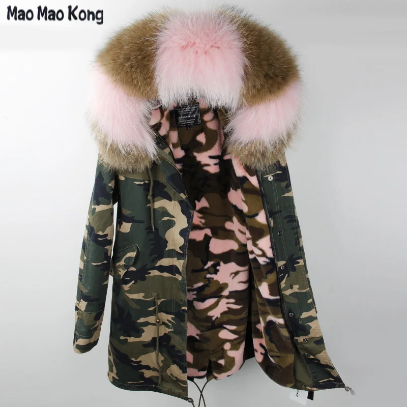 

brand 2019 Natural large raccoon fur collar hooded winter jacket women parka fur coat thick warm jackets Detachable