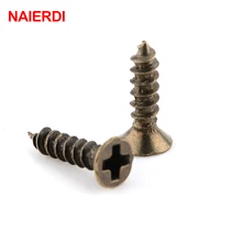 100 Uds NAIERDI 2x/6/8/10mm tornillos bronce tono M2 cabeza redonda y plana con bisagras de cabeza avellanada-tornillos de rosca madera herramienta de Hardware