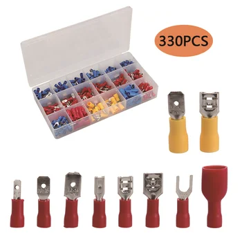 

330Pcs Full Insulated Fork U-type Terminals Electrical Wire Connectors Spade Ring Crimp Terminals Assorted Set