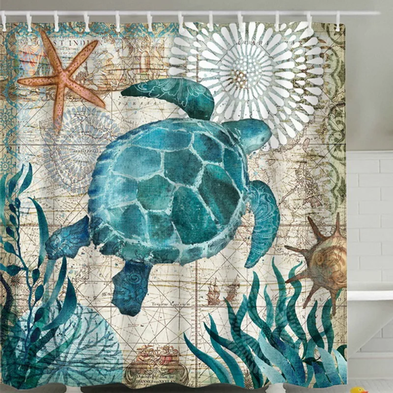 

Sea Turtle Print Waterproof Shower Curtain Polyester Fabric Bath Curtain Octopus Home Bathroom Curtains with 12 Hooks77