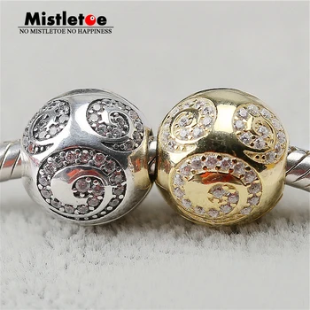 

Authentic 925 Sterling Silver Gold-color Clip Clear CZ Charm Bead Fit Brand Bracelet Women Jewelry
