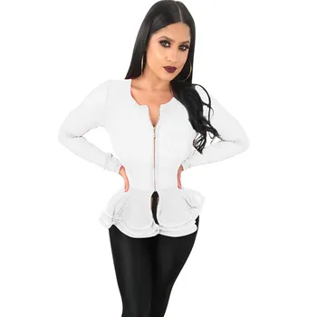 

Fall Women Elegant Zipper Bomber Jacket Slim Coat Long Sleeve Layered Ruffles Peplum Tops Sexy Club Wear Outwear Jackets Female