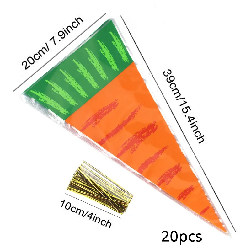 20 шт пасхальное украшение морковь конфеты конусные мешки декорированные кролики Подарочный пакет конфеты конусы Дети День рождения украшения поставки - Цвет: 20pcs 20x39cm