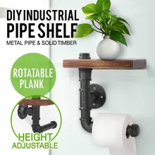 Промышленные Стиль настенные деревянные полки гладить трубы Туалет Бумага держатель ролика Ресторан туалете Ванная комната Декор