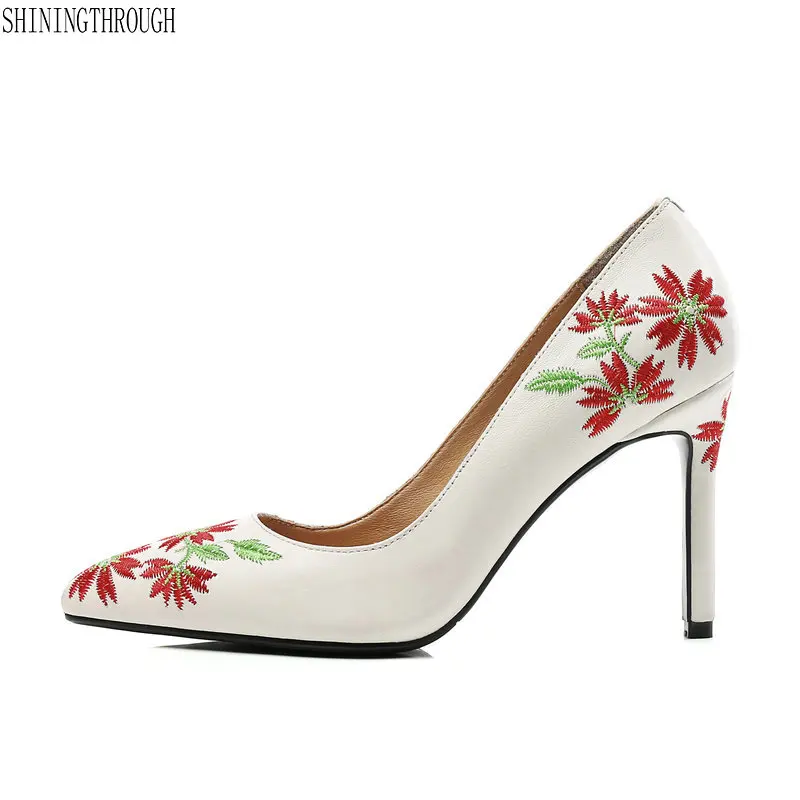 Cuir Parti Pompes Taille Mariage Grande Haute Élégantes De Broder Pointu Bout Rose 42 Femmes Véritable blanc 43 En Dames Talons Chaussures jaune 41 q7aAXwx