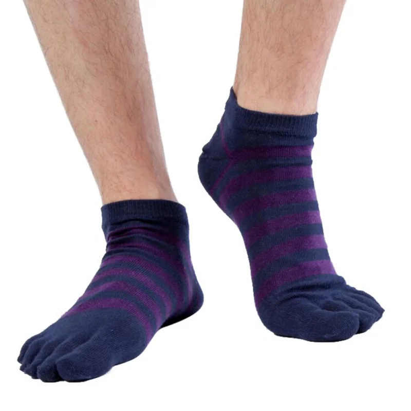 Горные носки для путешествий, мужские спортивные носки с пальцами, мужские летние спортивные носки в полоску, короткие носки для бега - Цвет: Синий