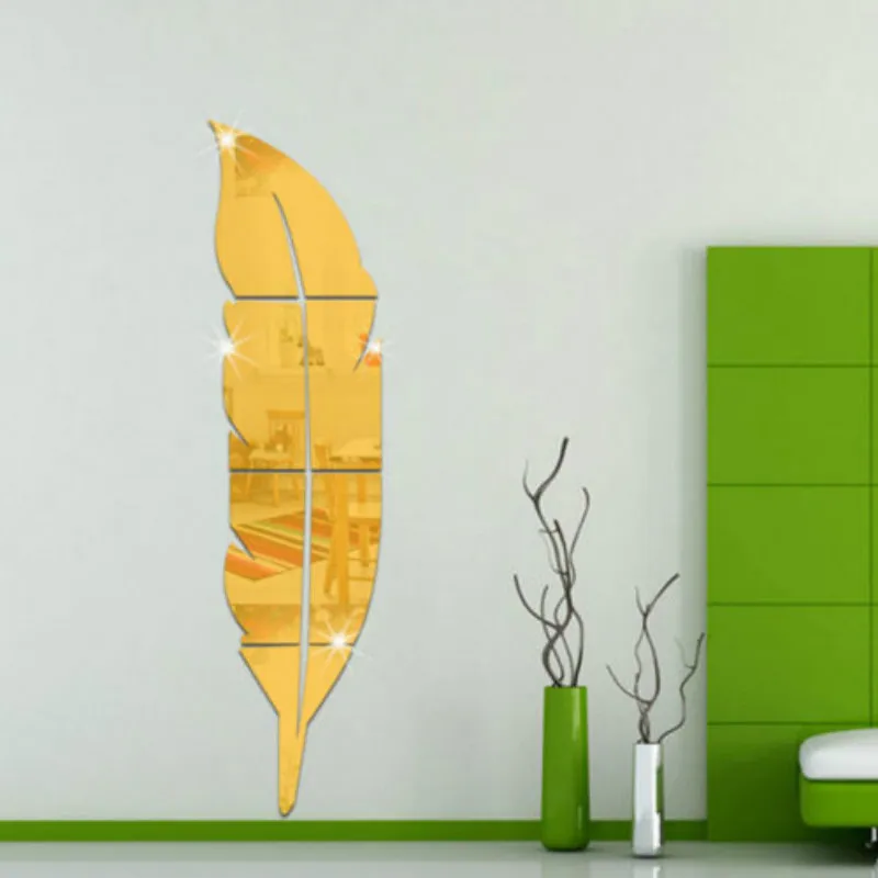 Горячая 3D перо зеркало настенная наклейка для комнаты Настенные наклейки DIY украшение дома