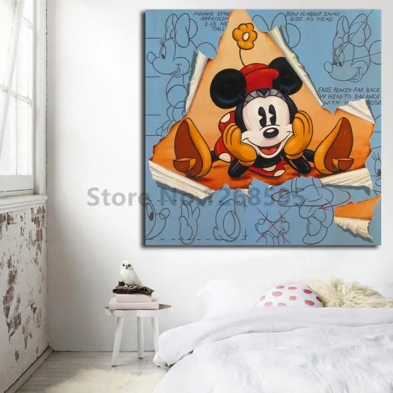 

Old Fashioned Minnie Mouse Trevor HD Wall Art Canvas Posters Prints Painting Wall Pictures For Office Living Room Home Decor