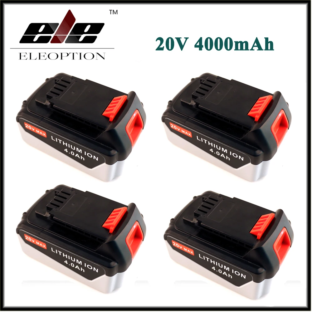 

For Black & Decker 4 PCS ELEOPTION Rechargeable Power Tool Battery 20V 4.0 Ah 4000mAh Lithium Ion Battery Pack LB2X4020 LBXR20