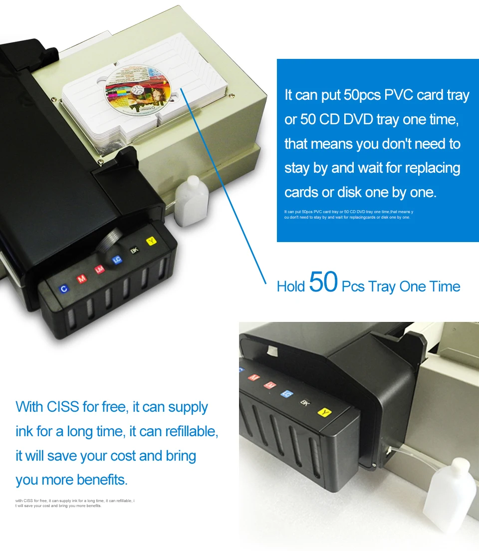 Автоматический принтер для CD DVD дисков печатная машина с 51 шт. CD/ПВХ лоток экспортного качества ПВХ карты Принтеры для Epson L800