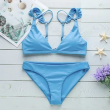 Women’s Basic Halter Neck Blue Red Lavender Underwire Cheeky Bikini Swimwear – Floral Backless Lace up Print L / Push-up / Sexy