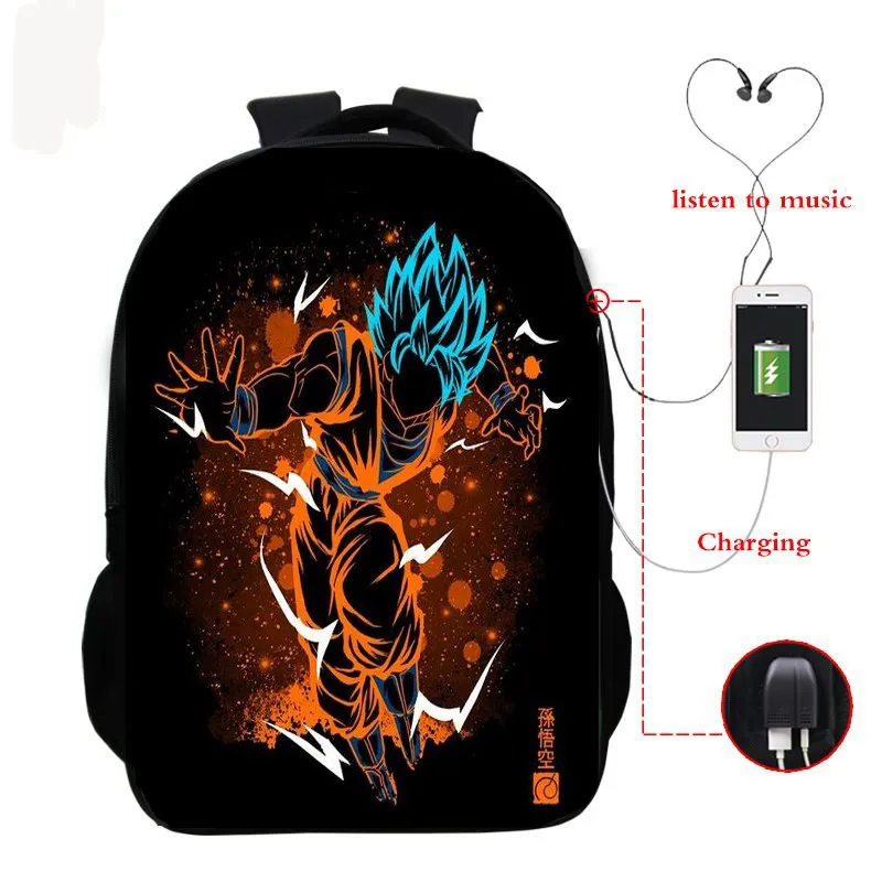 Dragon Ball Z Super Mochila рюкзак с Гоку для наушников школьные сумки дорожные сумки Повседневная сумка для книг usb зарядка SAC A DOC - Цвет: 6