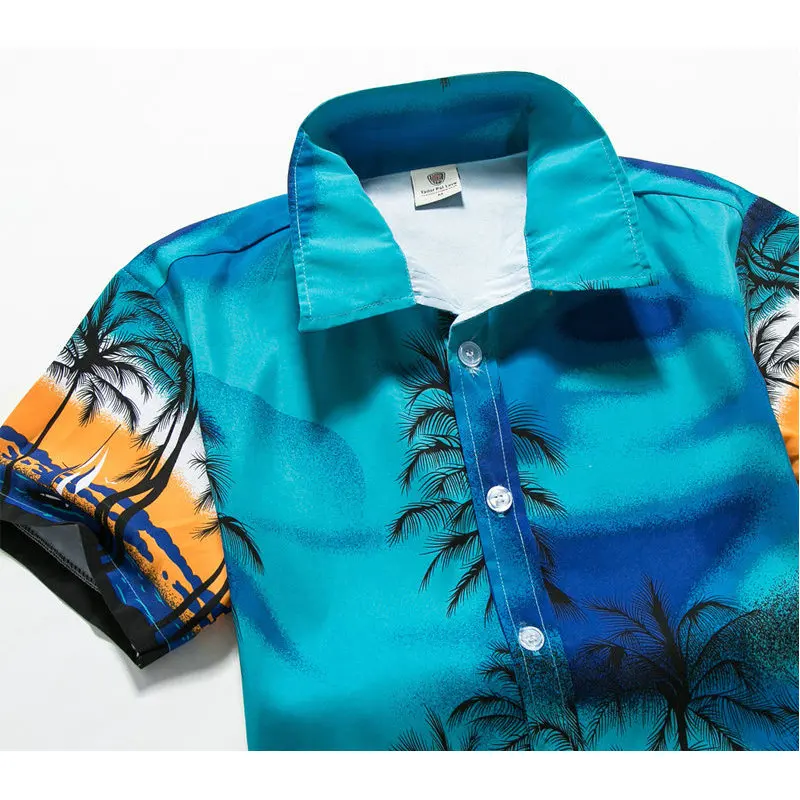 Men's Short Sleeve Beach Shirt, Aloha Hawaiian Shirt, Palm Tree Printing Shirts, Summer Quick Drying Shirts Part Surfing Holiday