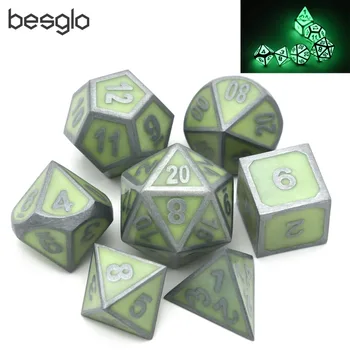 

Super Bright Heavy Glow In The Dark Metal Dice Set of D4,D6,D8,D10,D12,D20 Assorted Polyhedral Shapes for DnD,RPG,MTG Dice Game