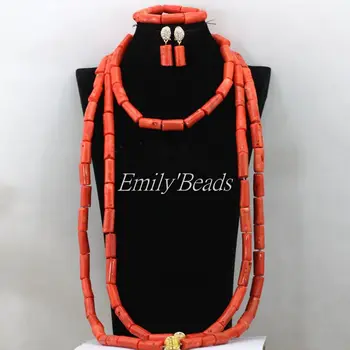 

2016 Chunky Natural Coral Beads Jewelry Set African Nigerian Wedding Bridal Beads Big Party Necklaces Set Free Shipping CJ653