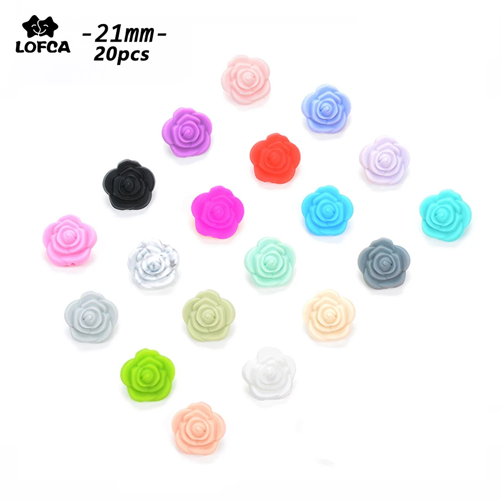 

LOFCA 20pcs Double Face Silicone Flower Beads Rose Teething Charm Teether Baby Chewing HOT sale Necklace Soft Chewable Gift Toy