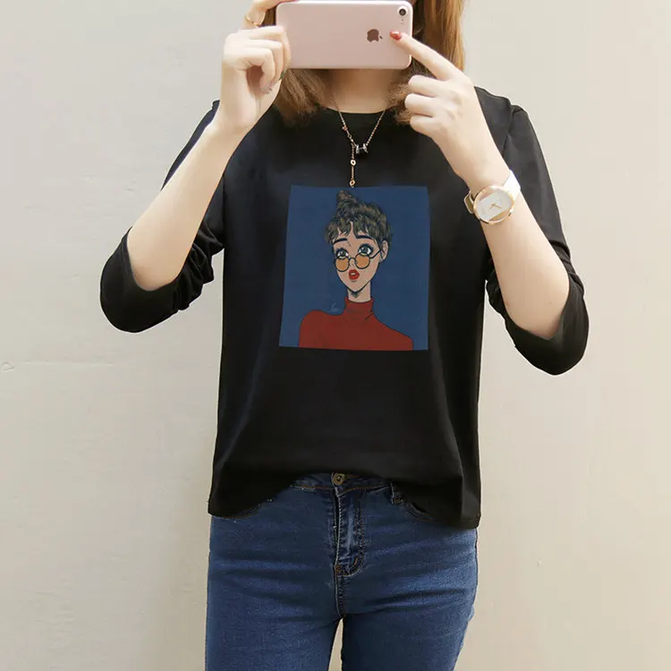 Autumn Cartoon Printed Tshirts Women's Long Sleeve T-shirt Female Casual Tees M-XXL Cotton T-shirts For Women Poleras Mujer 2019 (8)