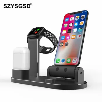 

3 in 1 Desk Charging Dock For Apple Watch 4 3 Stand Table Charge Phone Holder Station For iPhone X/8P/7/6/SE Charger For Airpods