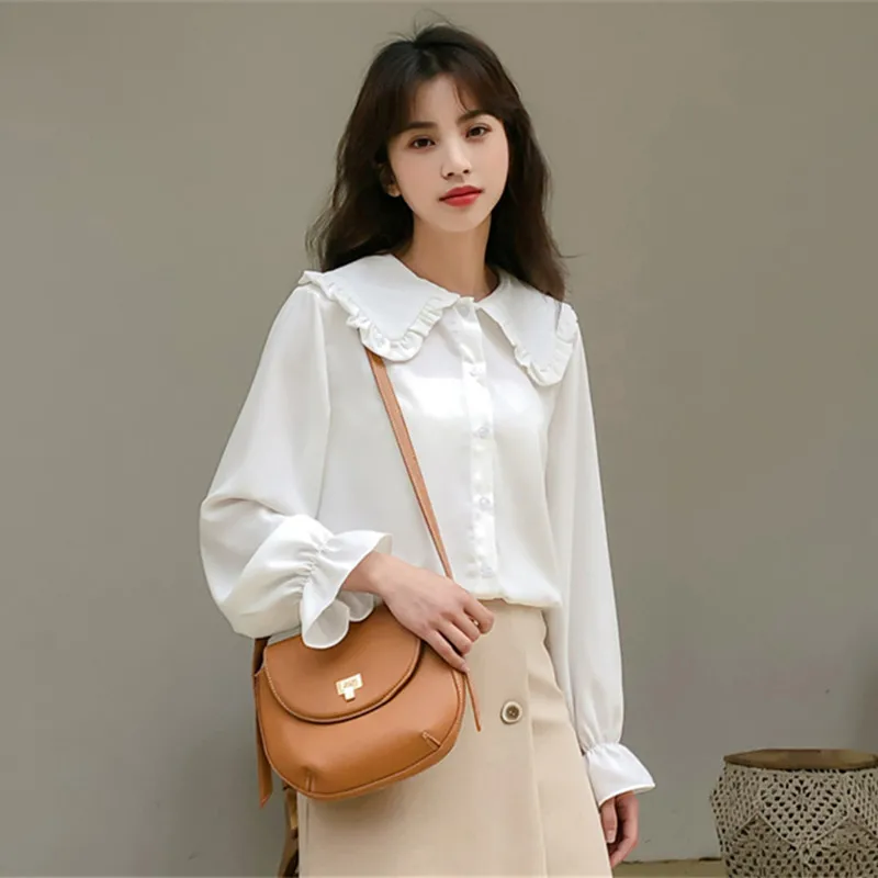 Рубашка женская винтажная с рукавом колокольчиком и гофрированным