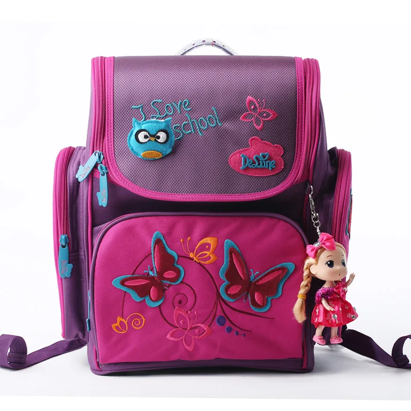 

600D Nylon Waterproof Authentic Delune Girl Backpacks Embroidery School Bags for Kids Spine Protection 3D Cartoon rucksack