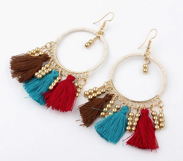 

2019 5 Color Tassel Fringe Jewelry Vintage Big Circle Beads Tassel Drop Earrings Women's Dangle Earing Brincos Feminino 1E418