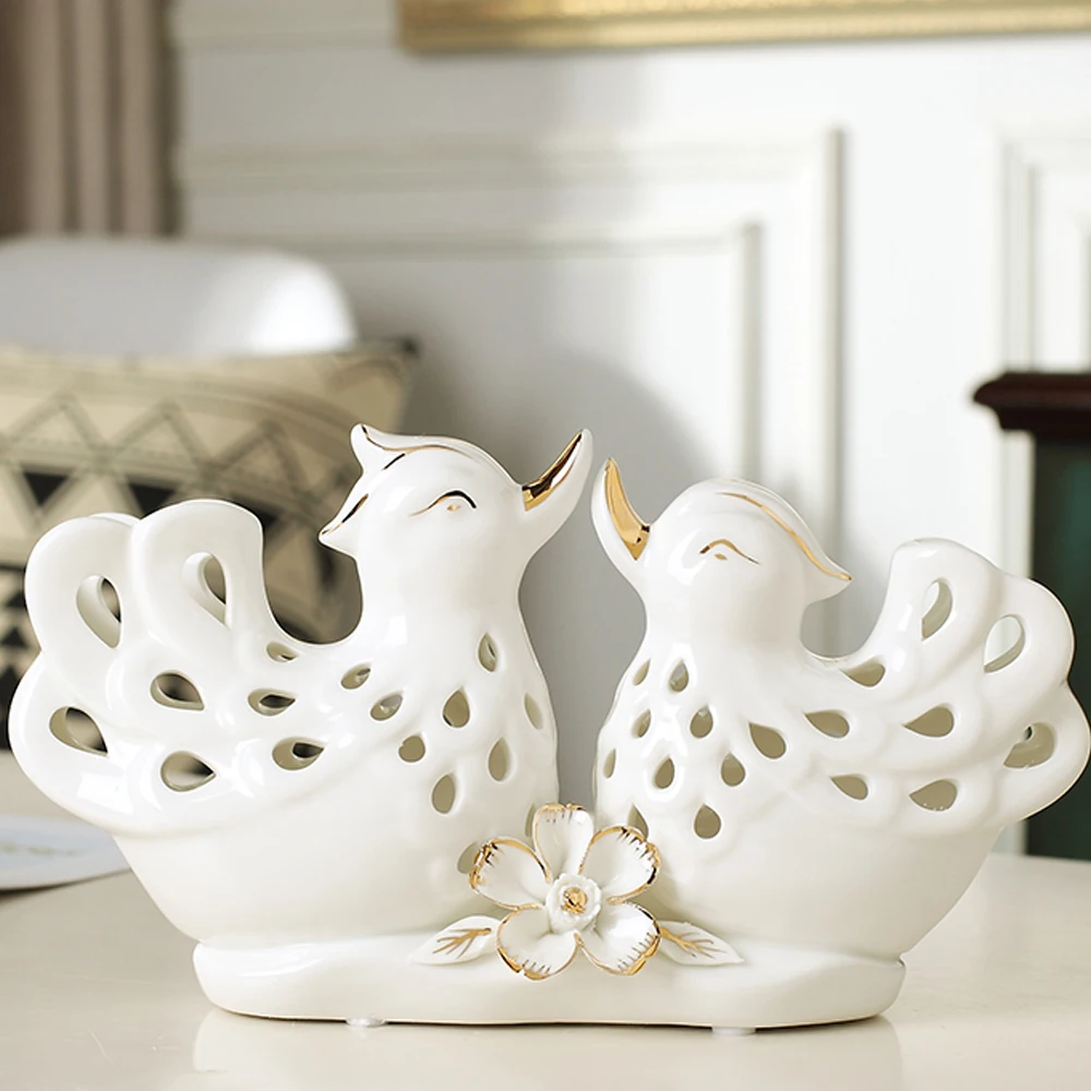 

Modern high quality Ceramic Mandarin Duck Figurine Miniature Animal Ornament tabletop Crafts Home Office Decoration Wedding gift