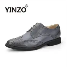 YINZO/ г., модные резные Оксфордские туфли из воловьей кожи женские высококачественные дышащие туфли из овечьей кожи на низком каблуке со шнуровкой