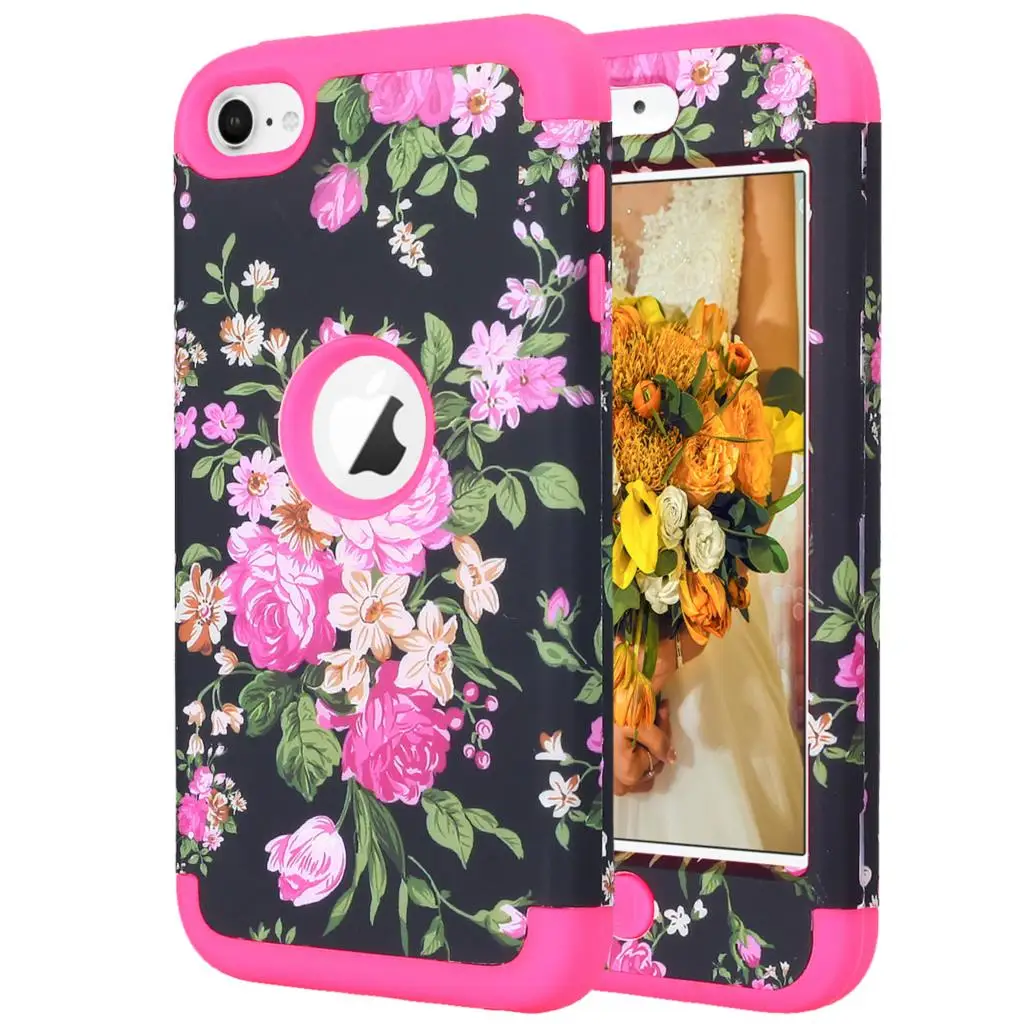 

Rose Flower Case for Apple iPod Touch 6 Heavy Duty Three Layer Hybrid Sturdy Armor High Impact Resistant Protective Cover