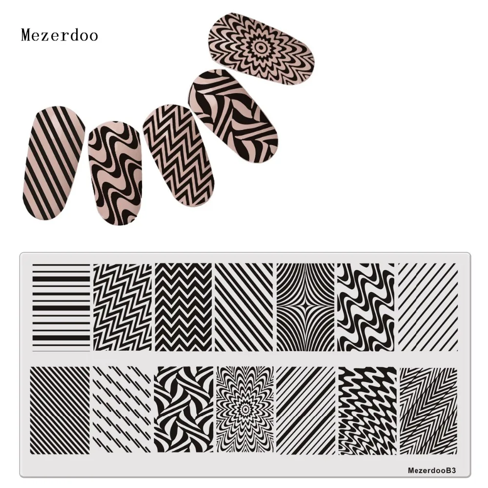 Классическая линия Зебра полосы узорами, дизайн ногтей штамп шаблон изображения пластины 12*6 см древесины Стиль штамповки пластины Mezerdoo B19 - Цвет: Mezerdoo B3