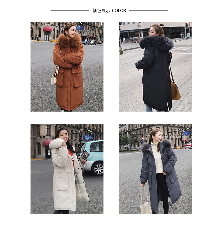 Big collar fur down parka women jacket pocket female thickening coat winter coat women down parka goose 8809