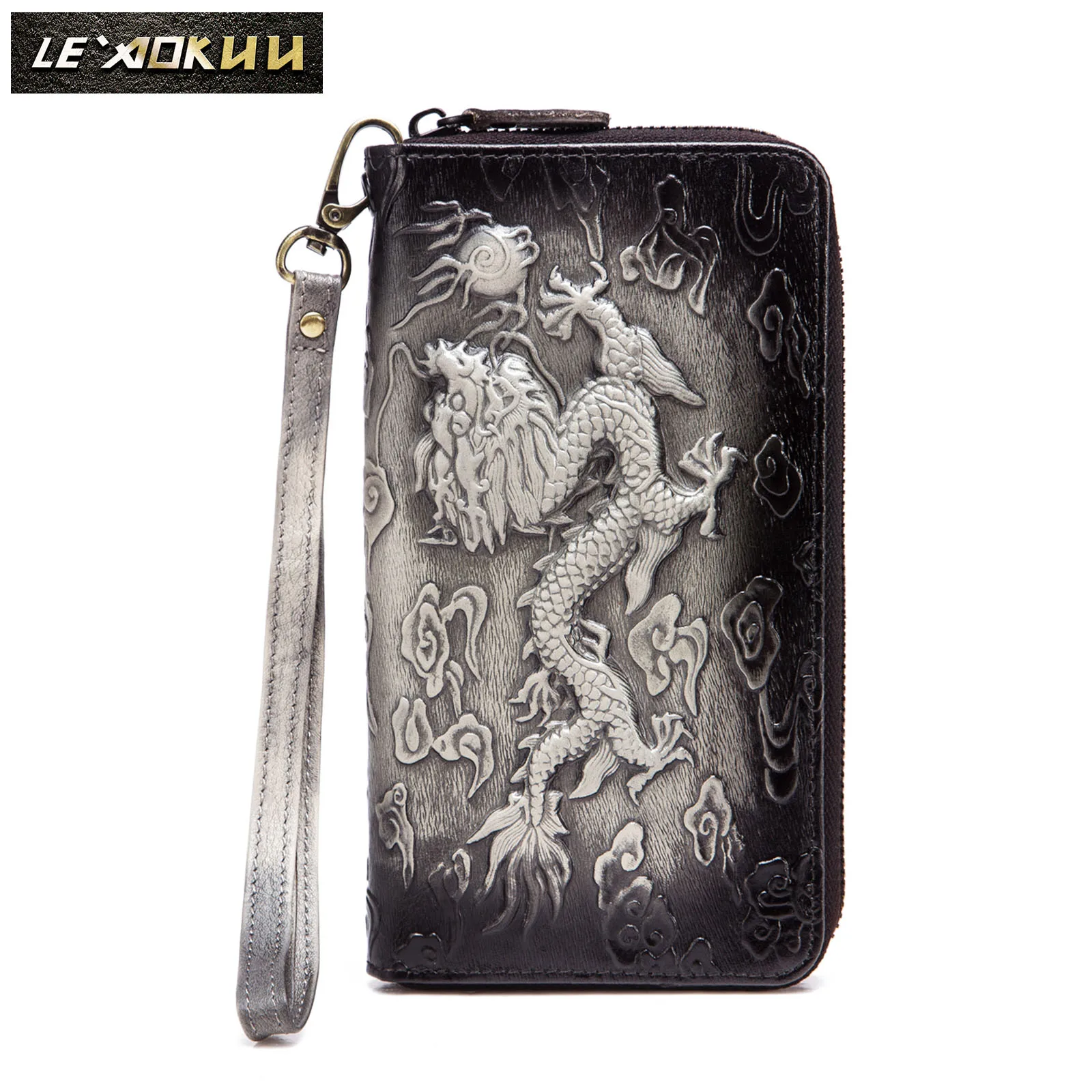 

New Design Cattle Male Organizal Fashion Genuine leather Card Holder Checkbook Zipper Around Wallet Purse Clutch Handbag N1016bg
