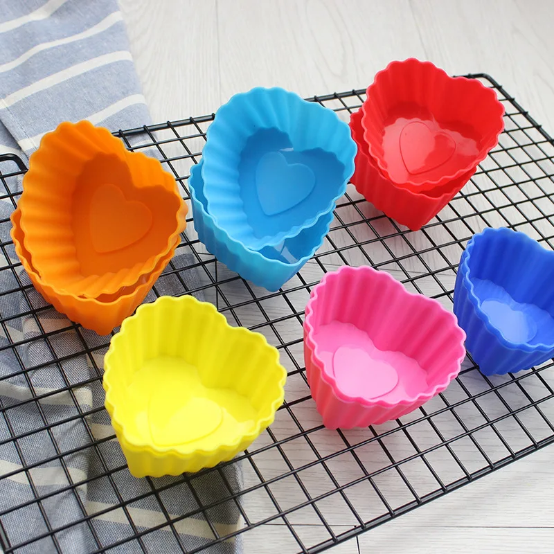 12pcs Silicone Mold Heart Cupcake Soap Silicone Cake Mold Muffin Baking