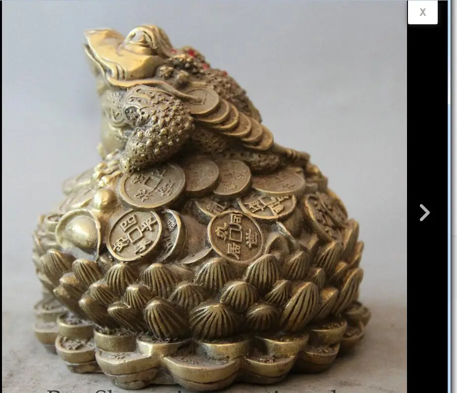 

Free Shipping fafa880076<<5" Chinese Brass Golden Toad Spittor Lotus Flower Wealth Rich Statue Sculpture