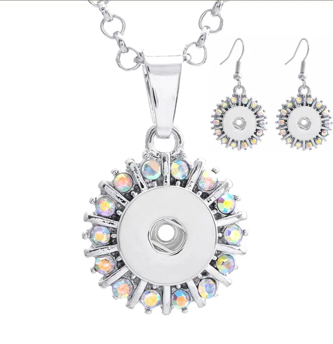 

New High Quality 8colors Fashion Women Rhinestone Metal Diy 12mm Snap Button Necklace Earrings Jewelry Set For Bridal