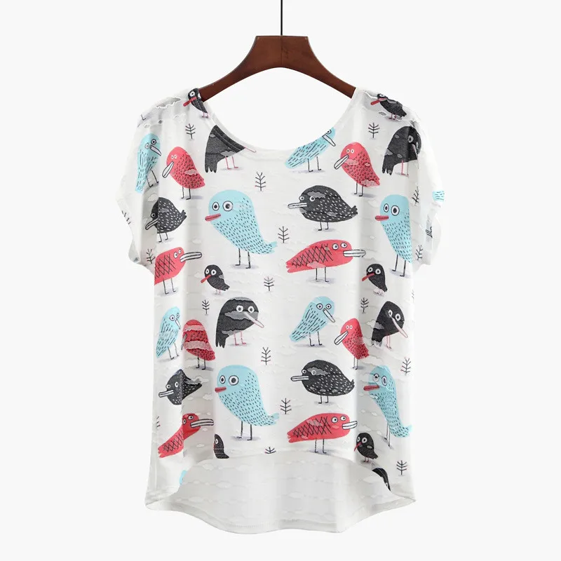 RAISEVERN Summer Unicorn T-shirt Women Asymmetric Tshirt Short Sleeve Casual Top Fashion Sika Deer&Birds Cartoon Print Tee shirt RAISEVERN Summer Unicorn T-shirt Women Asymmetric Tshirt Short Sleeve Casual Top Fashion Sika Deer&Birds Cartoon Print Tee shirt