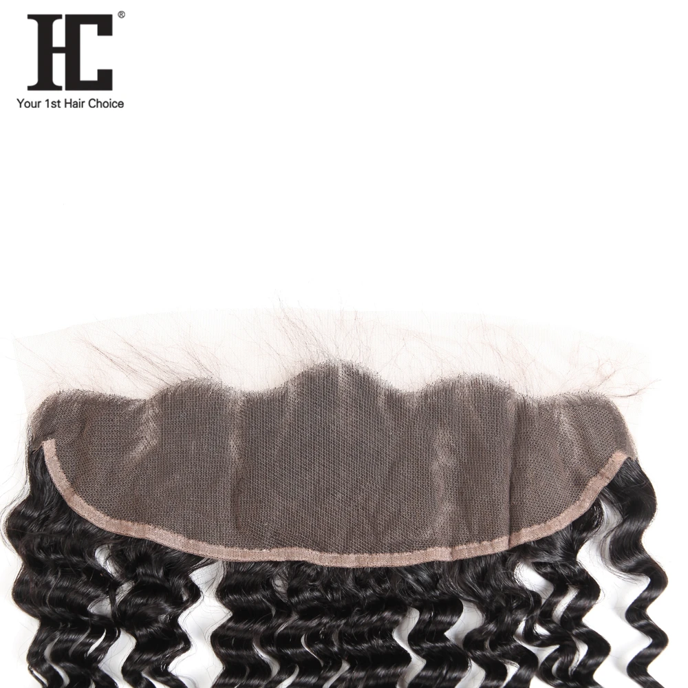 HC Hair Brazilian Deep Wave Lace Frontal Remy Hair 13x4 Ear to Ear Lace Frontal Closure Pre Plucked 130% Density Natural Color